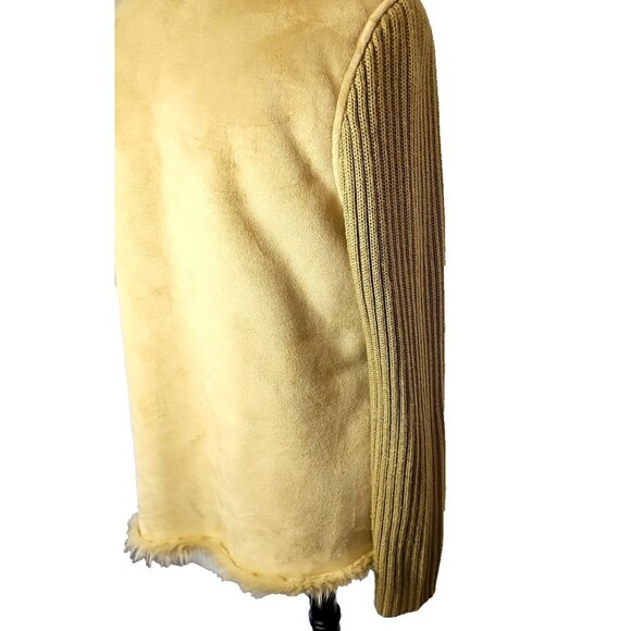Bill Blass Sports Faux Suede Fur Womens Sweater Jacket Size M Tan Faux Fur - Picture 5 of 8
